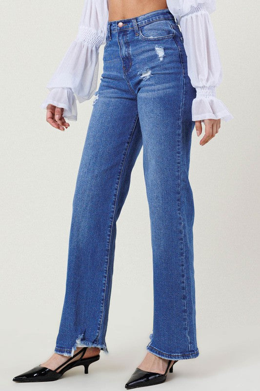 Vibrant M.i.U HIGH RISE WIDE LEG JEANS W DISTRESSED HEM DETAIL