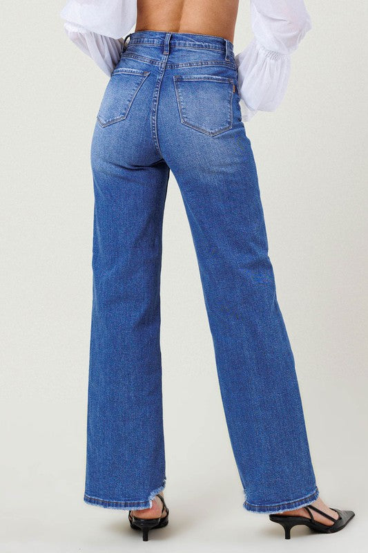 Vibrant M.i.U HIGH RISE WIDE LEG JEANS W DISTRESSED HEM DETAIL