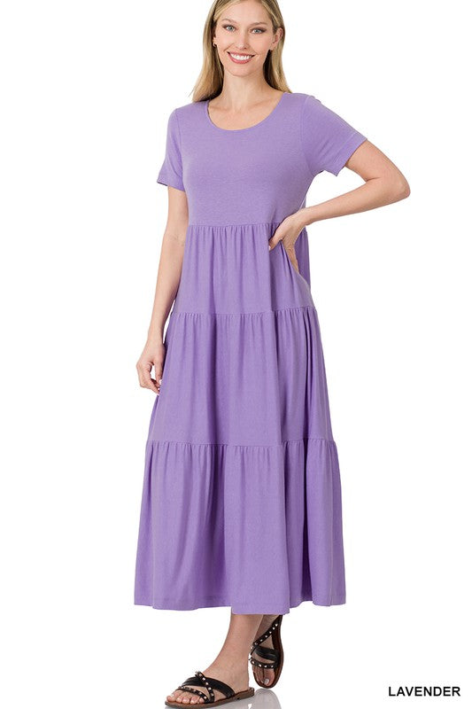 ZENANA Short Sleeve Tiered Midi Dress