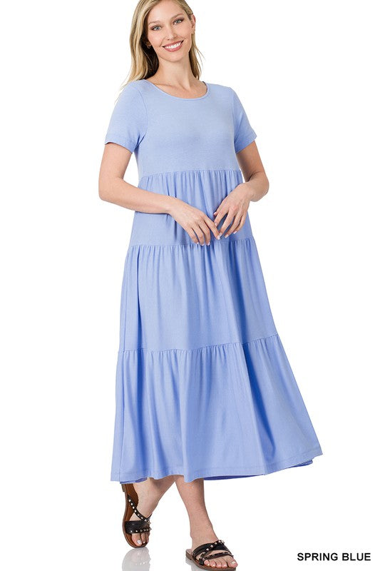 ZENANA Short Sleeve Tiered Midi Dress