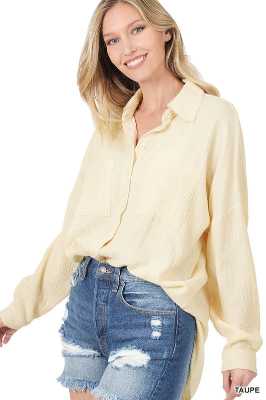 ZENANA Oversized Raw Edge Shirt