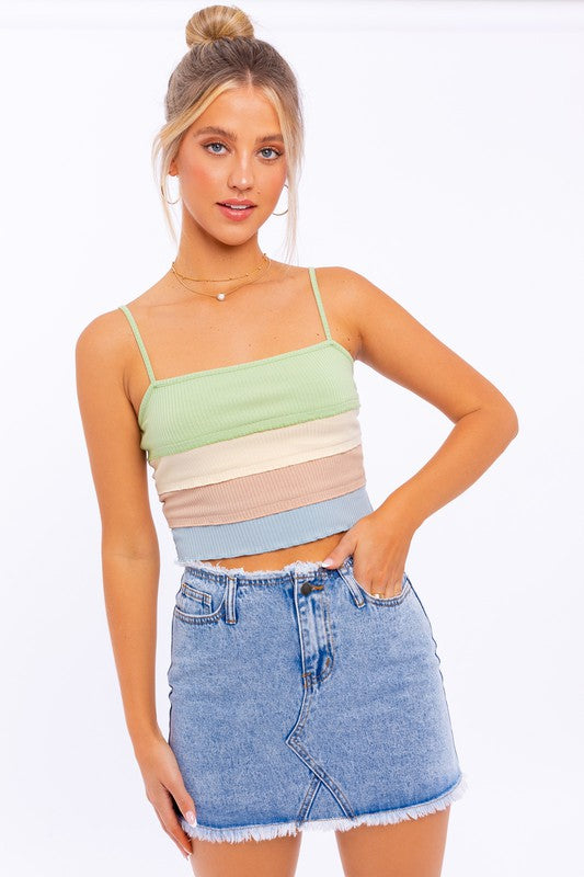 LE LIS Lettuce Hem Detail Spaghetti Top