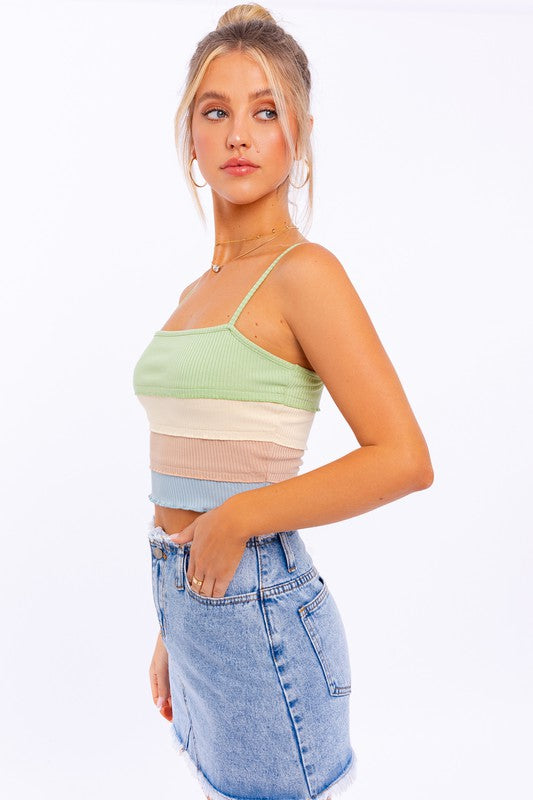 LE LIS Lettuce Hem Detail Spaghetti Top