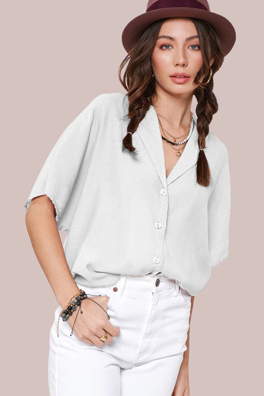 La Miel Zoey Button Down V Neck Top