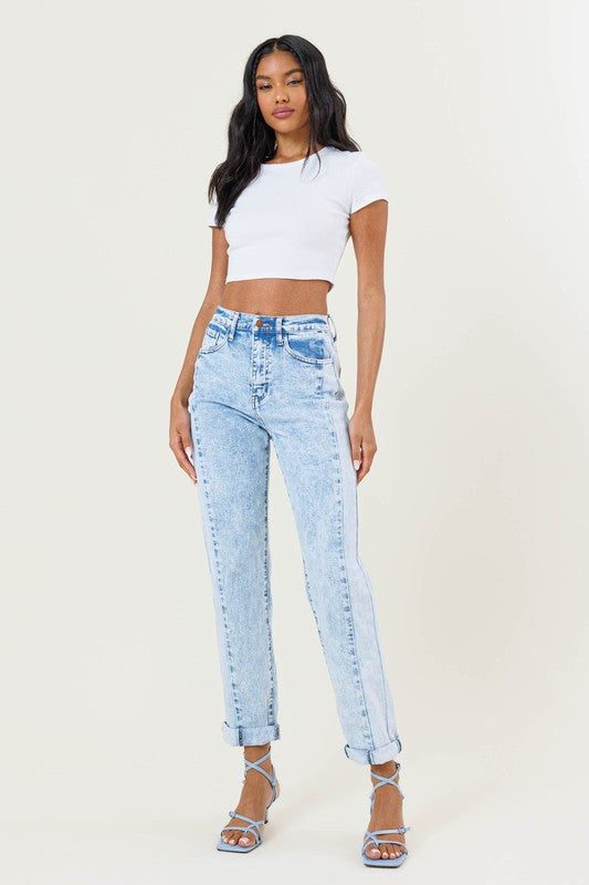 Vibrant M.i.U HIGH RISED COLOR BLOCK BOYFRIEND JEANS