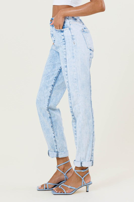 Vibrant M.i.U HIGH RISED COLOR BLOCK BOYFRIEND JEANS