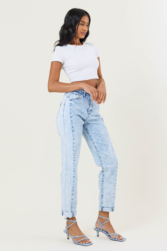 Vibrant M.i.U HIGH RISED COLOR BLOCK BOYFRIEND JEANS