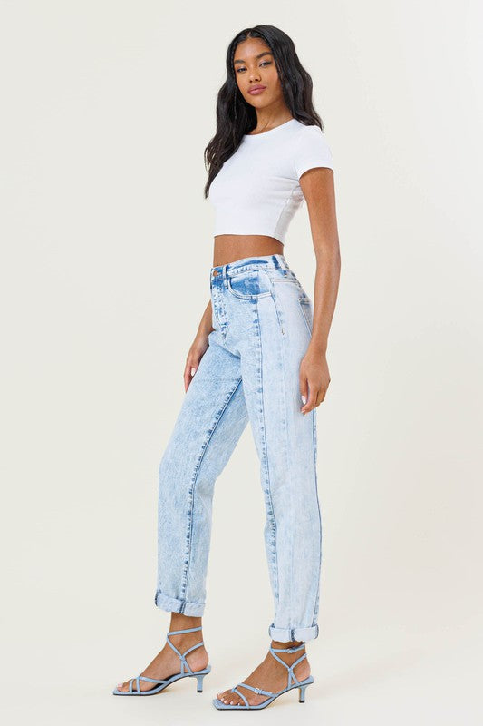 Vibrant M.i.U HIGH RISED COLOR BLOCK BOYFRIEND JEANS