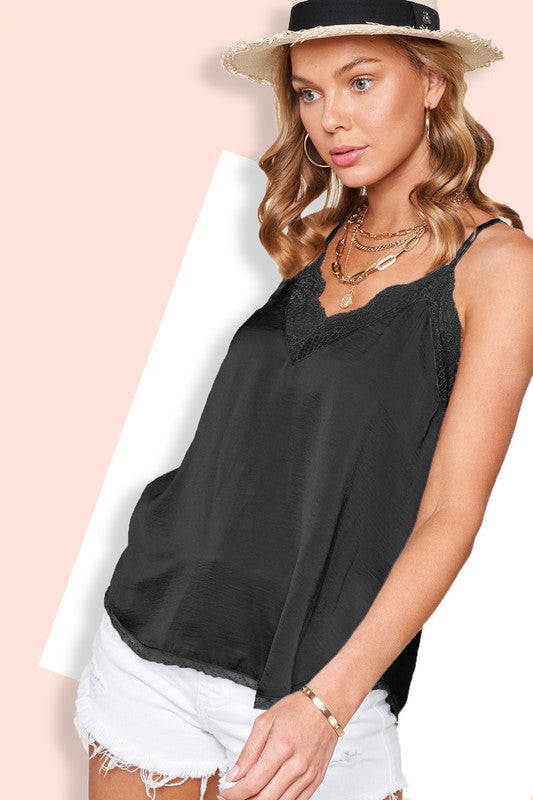 La Miel Bonie Lace Satin Cami Top