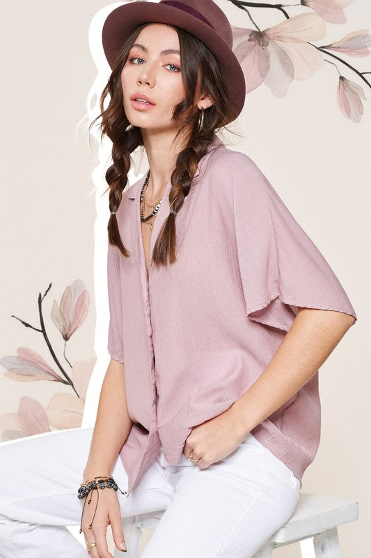 La Miel Zoey Button Down V Neck Top