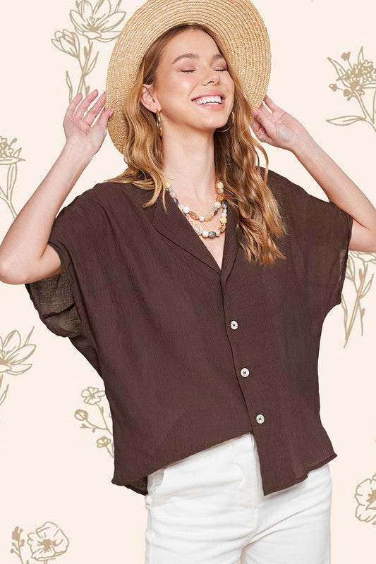 La Miel Zoey Button Down V Neck Top