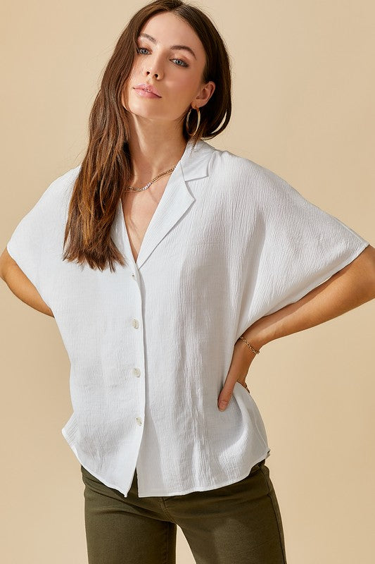 La Miel Zoey Button Down V Neck Top