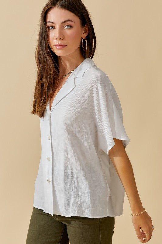 La Miel Zoey Button Down V Neck Top