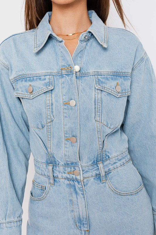 Load image into Gallery viewer, LE LIS Long Sleeve Denim Romper
