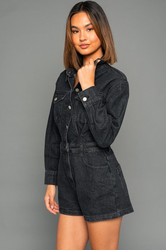 Load image into Gallery viewer, LE LIS Long Sleeve Denim Romper
