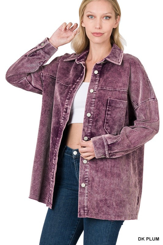 ZENANA Oversized Premium Vintage Washed Corduroy Shacket