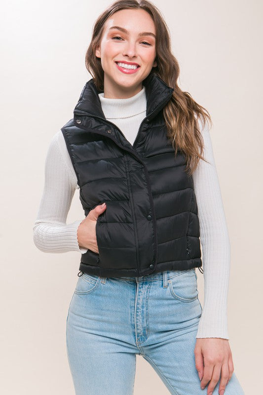 Love Tree High Neck Zip Up Puffer Vest with Storage Pouch
