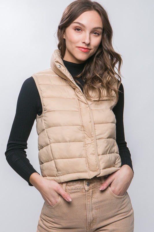 Love Tree High Neck Zip Up Puffer Vest with Storage Pouch
