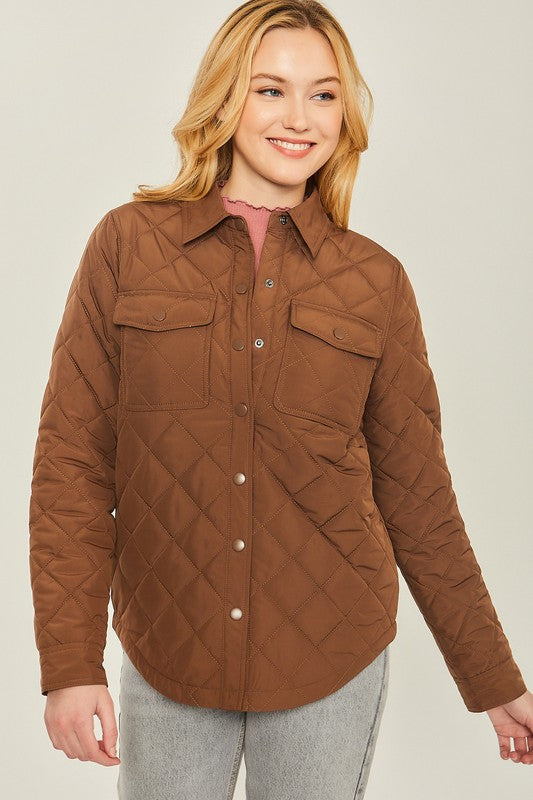 Love Tree Woven Solid Bust Pocket Shacket