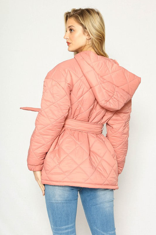 Miss Sparkling Quilted Belted Hooded Puffer Jacket