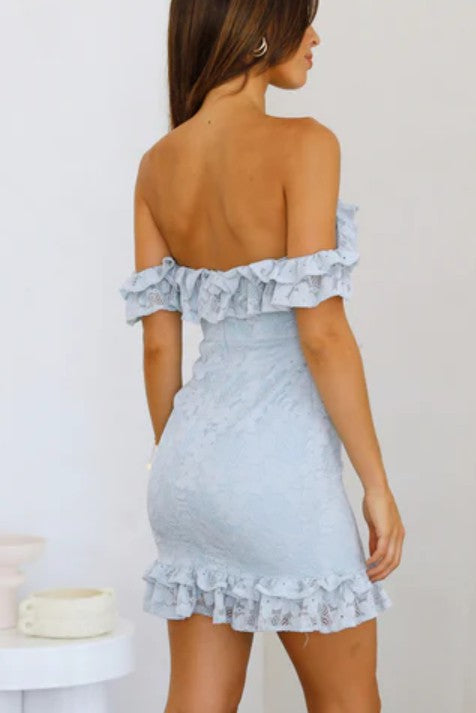 One and Only Collective Ruffle Lace off The Shoulder mini Bodycon Dress