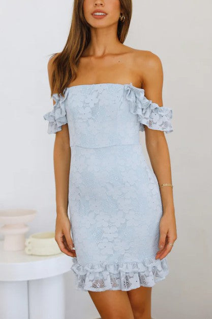 One and Only Collective Ruffle Lace off The Shoulder mini Bodycon Dress