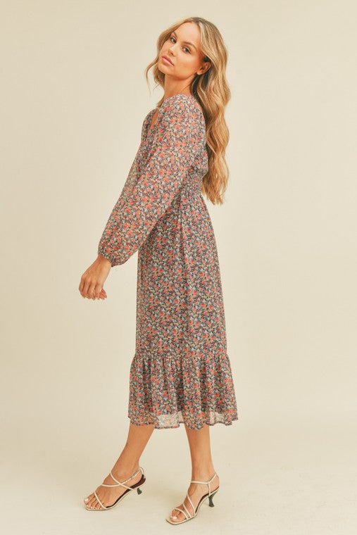 Lush Clothing Floral Print Midi Dress