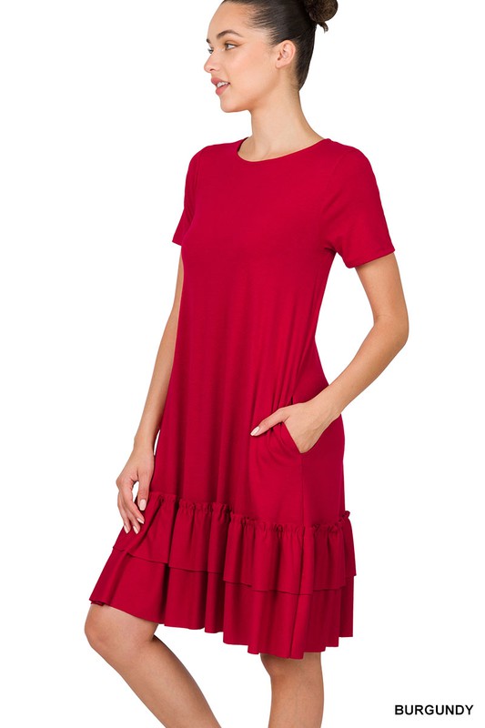 ZENANA Short Sleeve Round Neck Ruffle Hem Dress