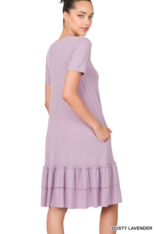 ZENANA Short Sleeve Round Neck Ruffle Hem Dress