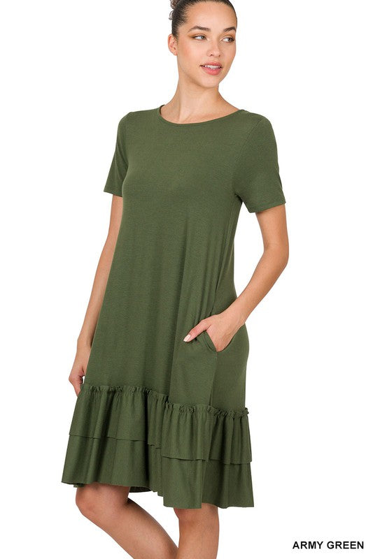 ZENANA Short Sleeve Round Neck Ruffle Hem Dress