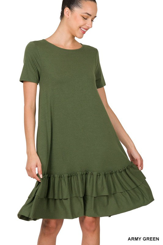 ZENANA Short Sleeve Round Neck Ruffle Hem Dress