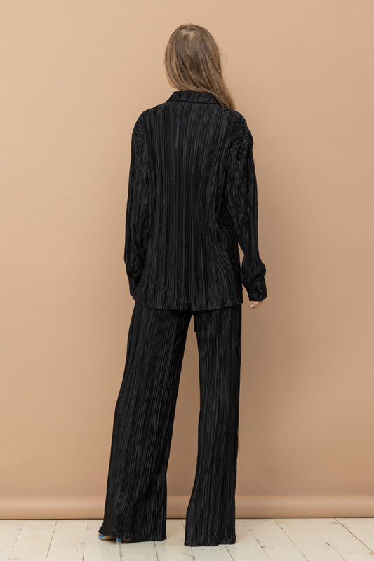 Load image into Gallery viewer, Blue B Pleated Blouse Pants Set
