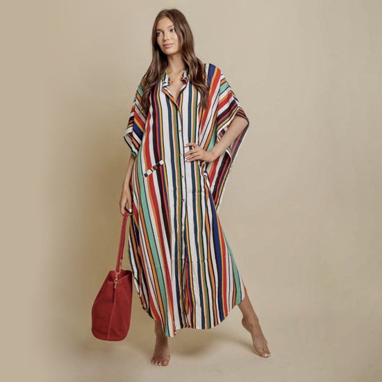 ClaudiaG Apparel Button Down Oversized Dress -Stripes