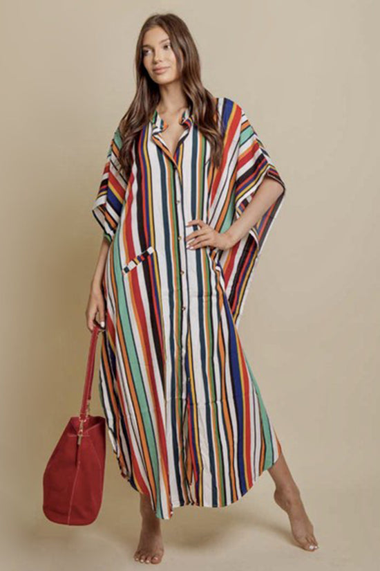 ClaudiaG Apparel Button Down Oversized Dress -Stripes