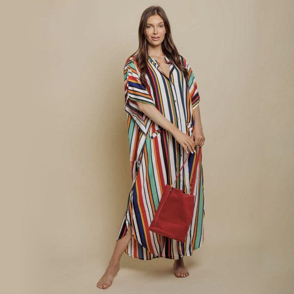 ClaudiaG Apparel Button Down Oversized Dress -Stripes