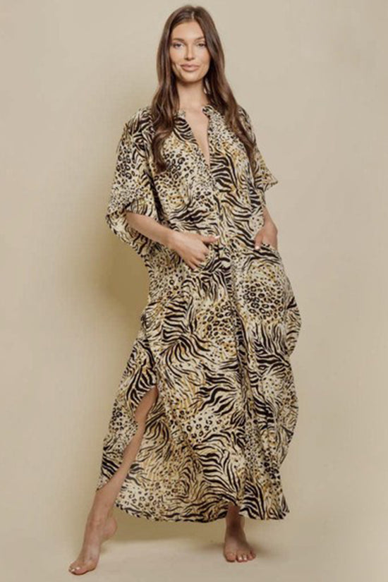 ClaudiaG Apparel Button Down Oversized Dress -Animal Print