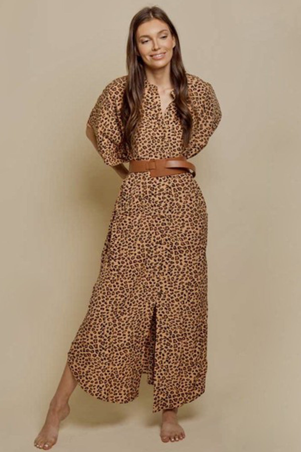 ClaudiaG Apparel Button Down Oversized Dress -Cheetah