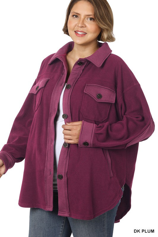 ZENANA Plus Oversized Basic Fleece Shacket