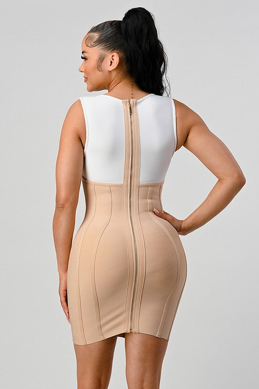 Athina Stunning beads contrast color sexy bandage dress