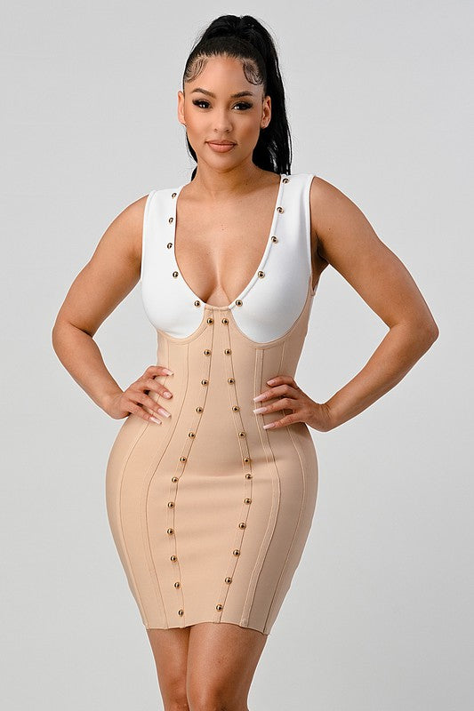 Athina Stunning beads contrast color sexy bandage dress