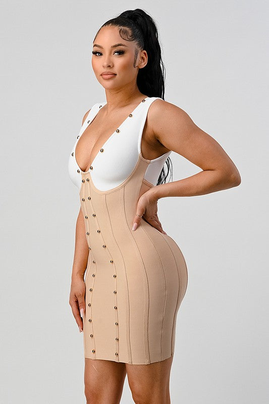 Athina Stunning beads contrast color sexy bandage dress