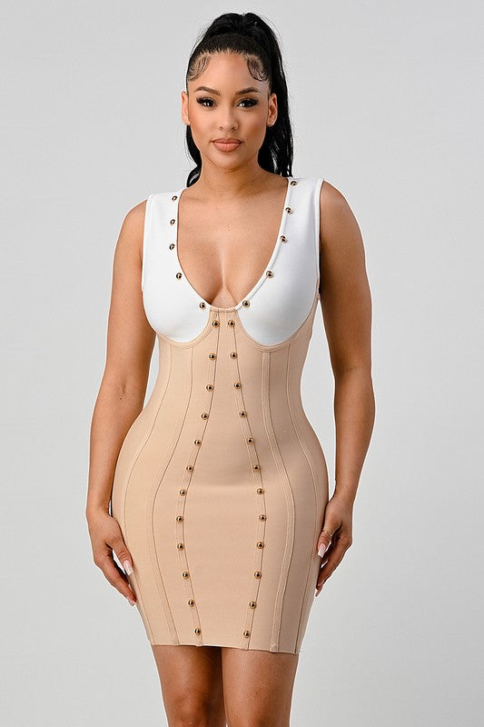 Athina Stunning beads contrast color sexy bandage dress