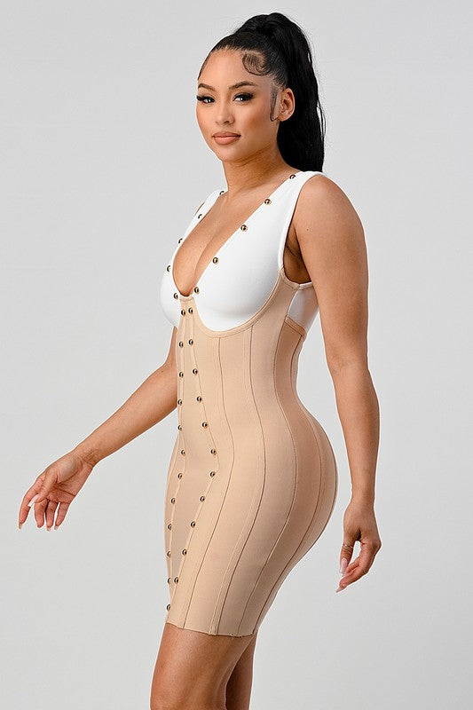 Athina Stunning beads contrast color sexy bandage dress