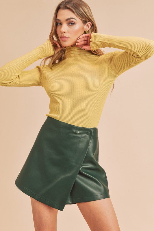 Aemi + Co Marcey Mock Neck Ribbed Knit Top Sweater