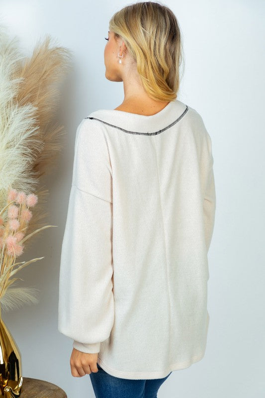 White Birch PLUS SIZE Long Sleeve Solid Knit Top