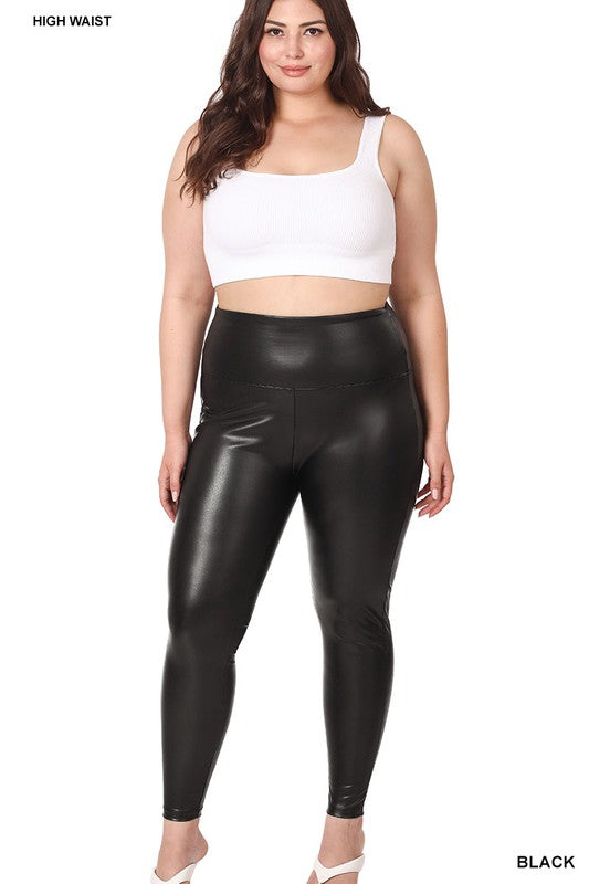Load image into Gallery viewer, ZENANA Plus High Rise Faux Leather Leggings
