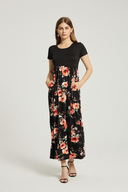 Annva USA Womens Summer Casual Floral Maxi Dress With Pocket | Black | M Annva USA Womens Summer Casual Floral Maxi Dress With Pocket | Black | M