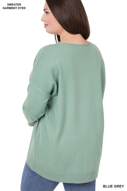 ZENANA Plus Hi-Low Garment Dyed Front Seam Sweater