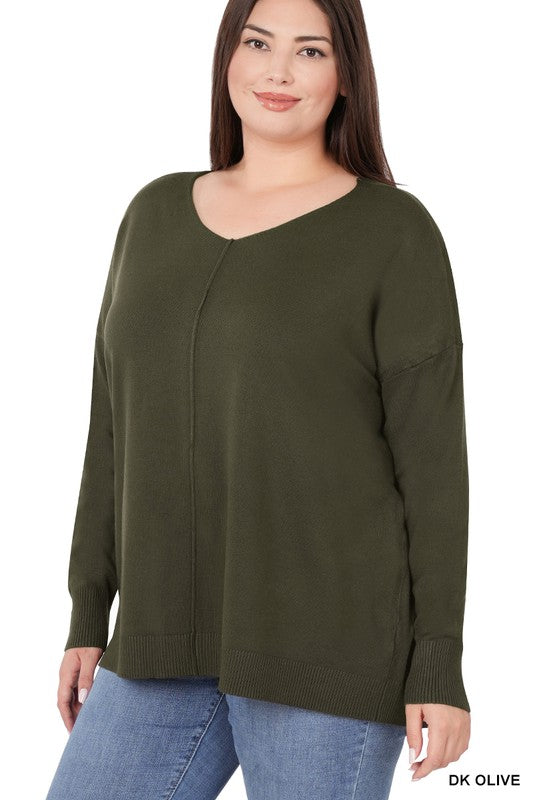 ZENANA Plus High-Low Garment Dyed Front Seam Sweater