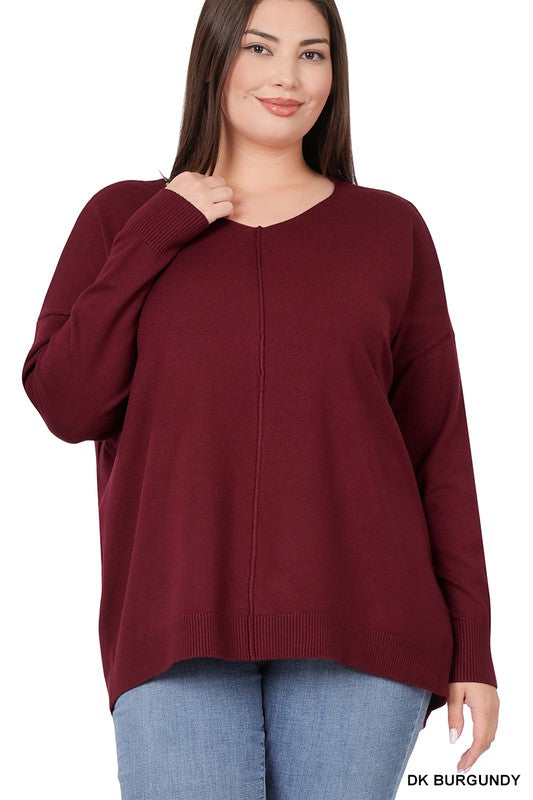 ZENANA Plus High-Low Garment Dyed Front Seam Sweater
